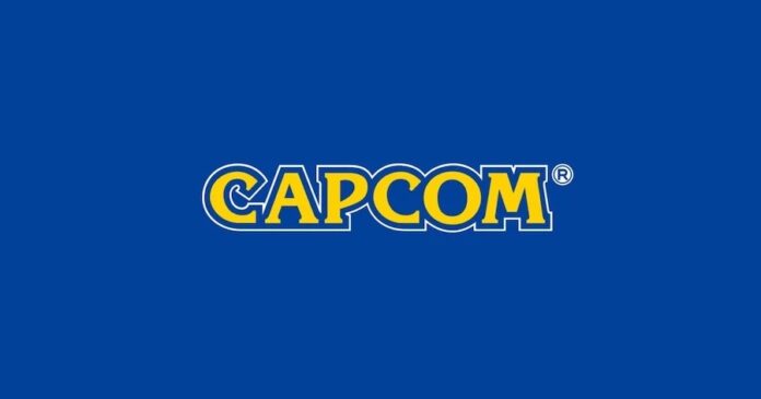 โลโก้ Capcom ตัวอักษรสีเหลืองขอบน้ำเงินบนพื้นหลังสีน้ำเงินเข้ม แสดงถึงเอกลักษณ์ของบริษัทเกมชื่อดังจากญี่ปุ่น
