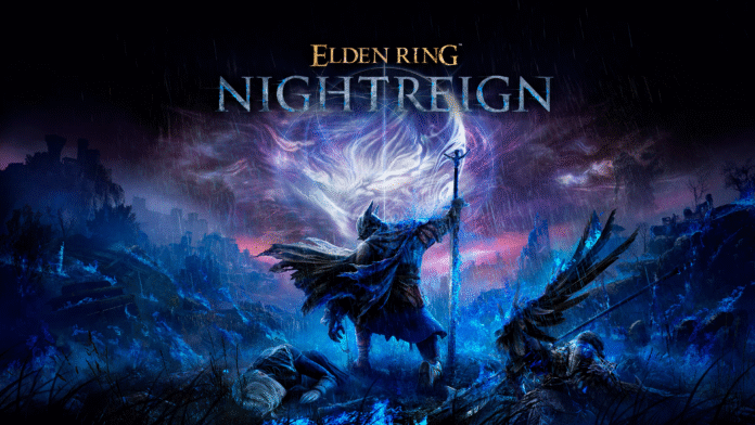 ภาพโปรโมตเกม Elden Ring: Nightreign แสดงฉากอัศวินถือหอกคุกเข่าอยู่ท่ามกลางสนามรบที่มืดมิด