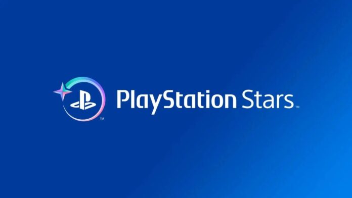 ภาพโลโก้โปรแกรม PlayStation Stars ตัวอักษรสีขาว บนพื้นหลังสีน้ำเงิน