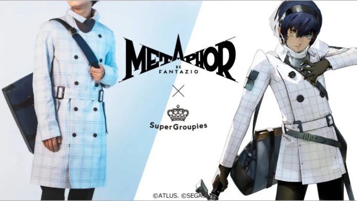 ภาพโปรโมตคอลเลกชันเสื้อโค้ตและกระเป๋าจากเกม Metaphor: ReFantazio โดย SuperGroupies
