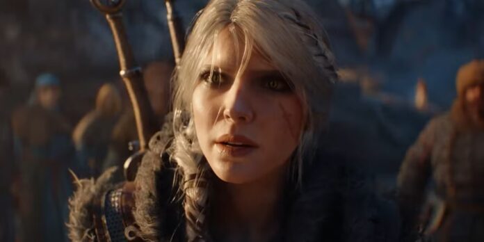 Ciri จาก The Witcher 4 จ้องมองอย่างตื่นตระหนก ท่ามกลางฉากหลังที่เต็มไปด้วยผู้คนและบรรยากาศเย็นยะเยือก
