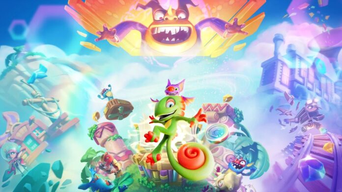 ภาพโปรโมตเกม Yooka-Replaylee แสดงตัวละครหลัก Yooka และ Laylee ในโลกแฟนตาซีสีสันสดใส