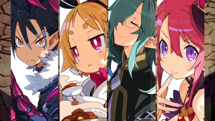 ภาพตัวละครจากเกม Disgaea 7: Vows of the Virtueless โชว์ดีไซน์สไตล์อนิเมะของตัวละครหลักทั้ง 4 คน