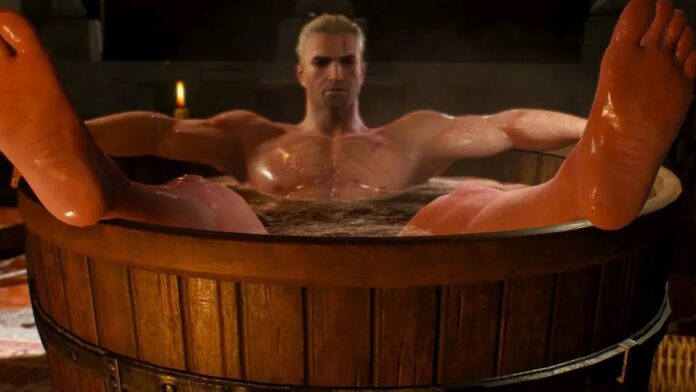 เกรอลท์จาก The Witcher แช่น้ำในอ่างไม้ ฉากเปิดตัวสุดไอคอนิกจากเกม The Witcher 3