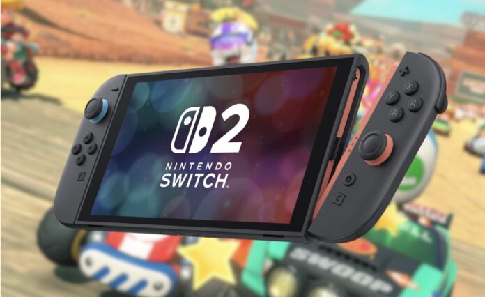 ภาพเครื่อง Nintendo Switch 2 ฉากหลังเป็นเกม Mario Kart World