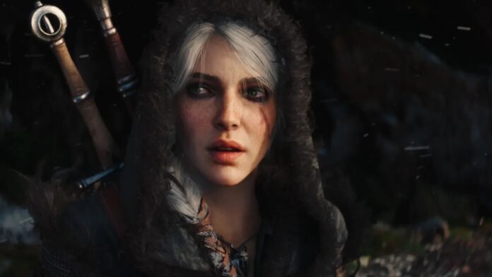 ภาพ Ciri ในเกม The Witcher 4 สวมใส่เสื้อคลุมและสะพายดาบไว้ด้านหลัง