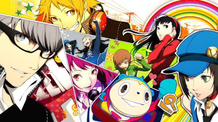 ภาพประกอบสไตล์อนิเมะที่เต็มไปด้วยตัวละครจากเกม Persona 4 ในท่าทางและอารมณ์ที่หลากหลาย