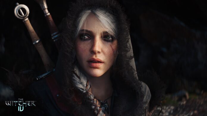 ตัวละคร Ciri จาก The Witcher IV สวมฮู้ดและสะพายดาบบนหลัง
