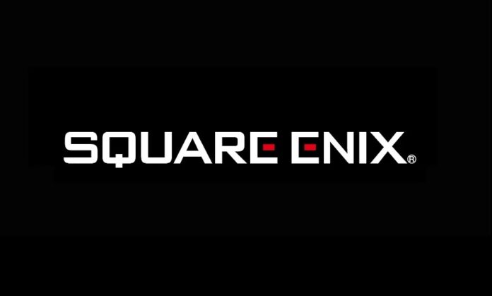 ภาพโลโก้ของบริษัท Square Enix ตัวหนังสือสีขาว พื้นหลังสีดำ