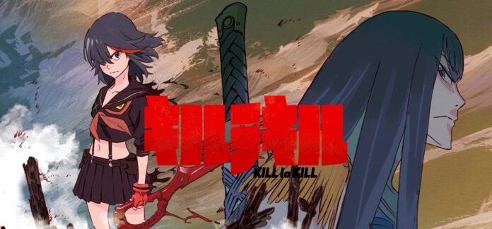 ภาพโปรโมตอนิเมะ Kill la Kill พร้อมตัวละครหลักอย่าง ริวโกะ และ ซัตสึกิ