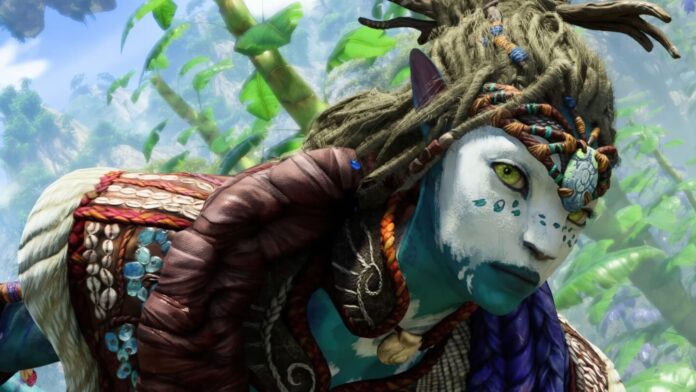 ภาพตัวละครในเกม Avatar: Frontiers of Pandora ในฉากหลังของดาว Pandora