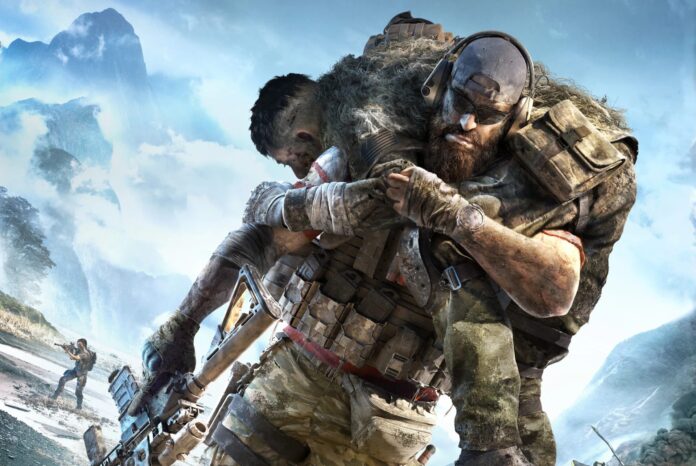 ทหารในเกม Ghost Recon หนวดเคราหนาแบกเพื่อนร่วมทีมที่บาดเจ็บกลางสนามรบ
