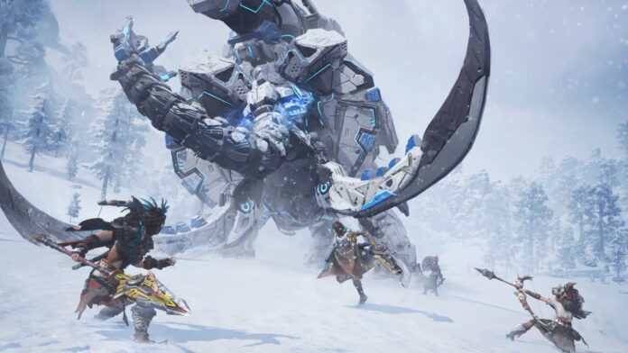ภาพในเกม Light of Motiram ตัวละครกำลังต่อสู้กับแมมมอธยักษ์