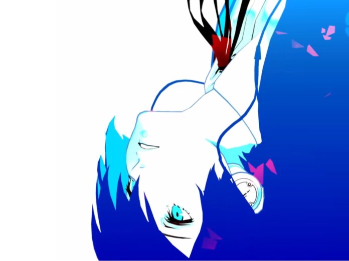 ภาพโปรโมตเกม Persona 3 Reload ตัวละครหญิงในรูปแบบกลับหัวโทนสีฟ้า