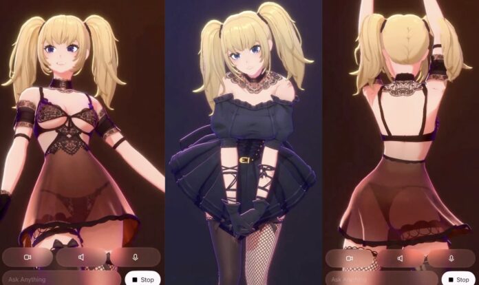 Ani ตัวละครหญิงผมบลอนด์สองแกละของ Grok ในสไตล์อนิเมะ สวมชุดกระโปรงเปิดไหล่สีดำประดับลูกไม้