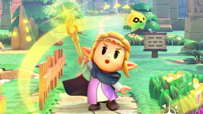 เจ้าหญิง Zelda ในลุคตัวละครจิ๋วจากเกม The Legend of Zelda: Echoes of Wisdom กำลังร่ายเวทด้วยคทา