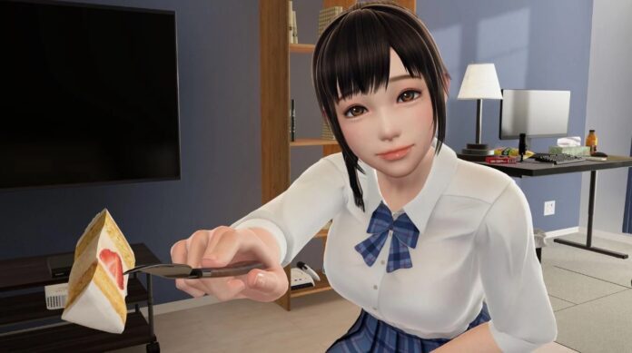 ภาพ Sakura Yuuhi จากเกม VR-Kanojo กำลังป้อนเค้กให้ผู้เล่น
