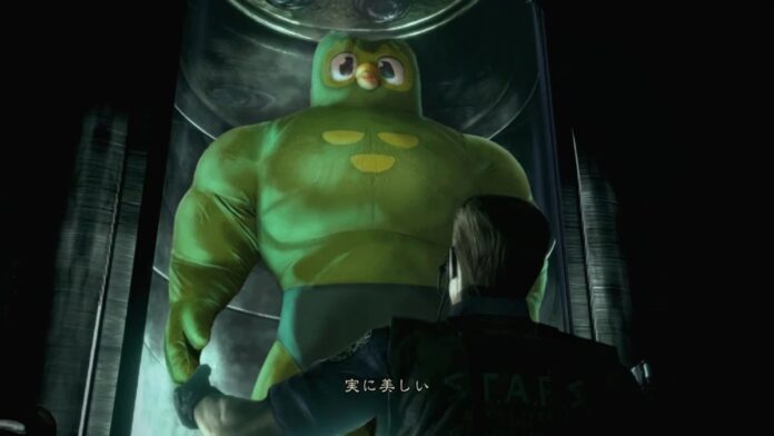 ภาพมีม Duolingo ถูกดัดแปลงให้เป็น T-002 Tyrant ใน Resident Evil Remake