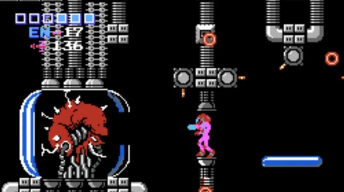 ฉากต่อสู้กับ Mother Brain จากเกม Metroid ภาคแรกบนเครื่อง Famicom