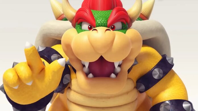 Bowser จากซีรีส์เกม Super Mario กำลังทำท่าชี้นิ้วพร้อมแสดงสีหน้าดุดัน