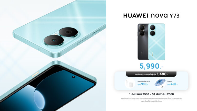 HUAWEI nova Y73 วางจำหน่ายแล้ว! สมาร์ตโฟนแบตใหญ่ ใช้งานได้นานจัดเต็มทุกฟีเจอร์ในราคาเพียง 5,990 บาท
