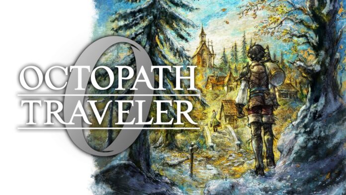 ภาพโปรโมตเกม OCTOPATH TRAVELER 0 แสดงตัวละครเอกสวมชุดนักผจญภัยถือกระเป๋าเดินทาง กำลังเดินเข้าสู่หมู่บ้านกลางหุบเขาท่ามกลางบรรยากาศฤดูใบไม้ร่วง
