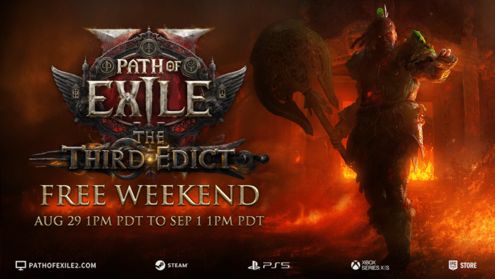 ภาพโปรโมต กิจกรรม Free Weekend ของ Path of Exile 2: The Third Edict ระหว่างวันที่ 30 สิงหาคม ถึง 2 กันยายน