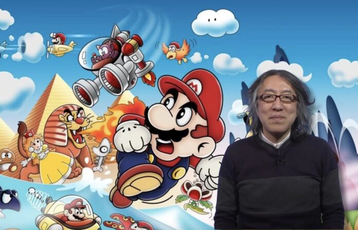 ภาพ Hirokazu 'Hip' Tanaka บนฉากหลังเกม Super Mario Land