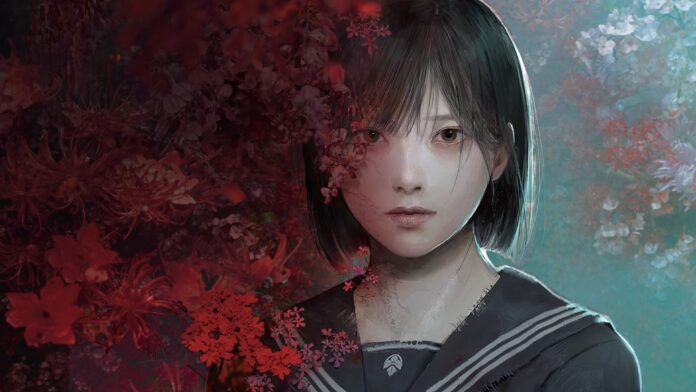 ภาพโปรโมตเกม Silent Hill f ตัวละครสาวในชุดนักเรียนยืนจ้องมาด้านหน้า
