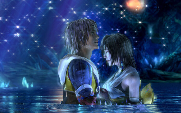 ภาพจากเกม Final Fantasy X Tidus และ Yuna ยืนในน้ำทามกลางแสงดาว