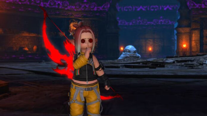 ภาพตัวละครในเกม Final Fantasy XIV กำลังยืนชูนิ้วจุปาก