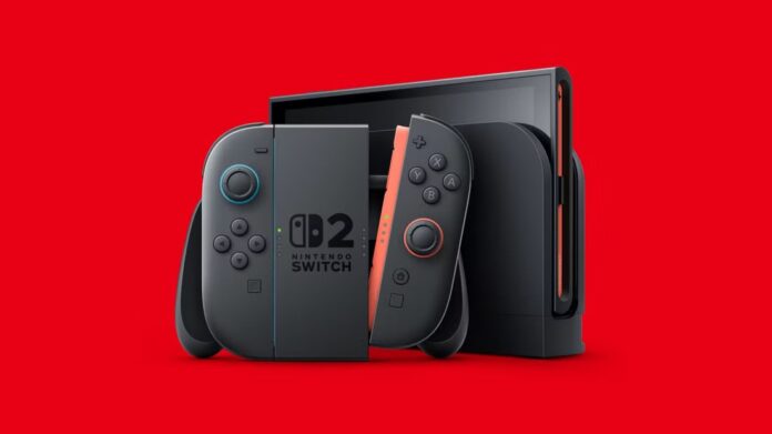 ภาพ Switch 2 สีดำ บนฉากหลังสีแดง