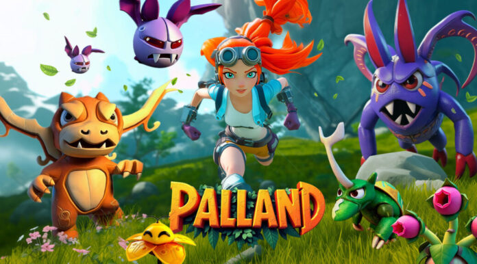 ภาพโปรโมตเกม Palland แสดงตัวละครหลักและเหลามอนสเตอร์ในเกม
