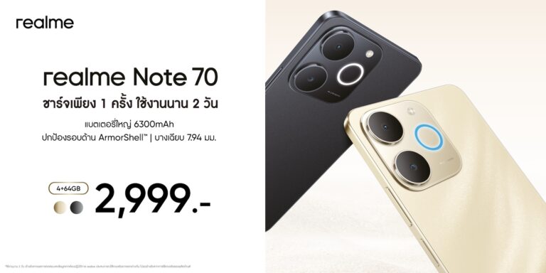 มือถือสำหรับสายลุย! เปิดตัว “realme Note 70” มือถือของสายแอคทีฟตัวจริง “ชาร์จ 1 ครั้ง ใช้งานนาน 2 วันเต็ม” ราคาเพียง 2,999 บาท