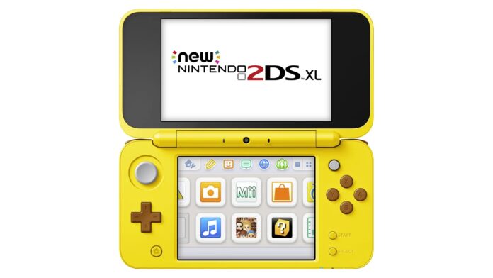 เครื่องเกมพกพา New Nintendo 2DS XL รุ่นพิเศษสีเหลืองลาย Pikachu เปิดอยู่ในโหมดเมนูหลัก