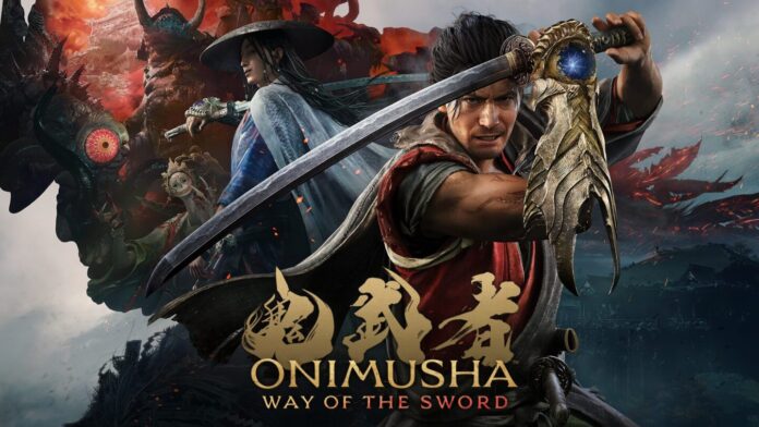 โปสเตอร์เกม Onimusha: Way of the Sword แสดงตัวละครเอกถือดาบพร้อมแววตาดุดัน