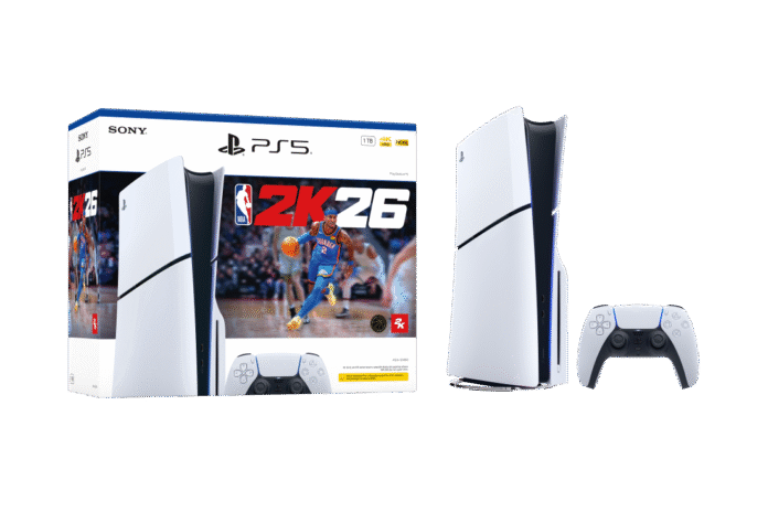 กล่องบันเดิลเกม NBA 2K26 มีเครื่อง PS5, คอนโทรลเลอร์ไร้สาย DualSense และเกม NBA 2K26 Standard Edition
