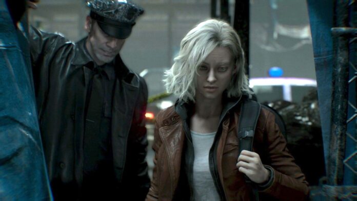 ภาพ Grace Ashcroft จากเกม Resident Evil Requiem กำลังเกินเข้าไปที่เกิดเหตุ