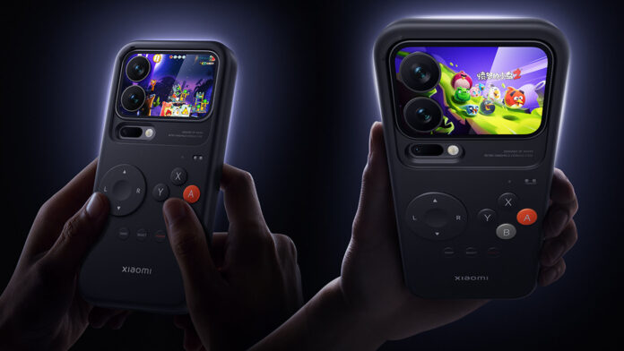 ภาพ Xiaomi Retro Handheld Console Case สำหรับ Xiaomi 17 Pro Series พร้อมปุ่มกดและหน้าจอเกม Angry Birds 2 บนจอด้านหลัง