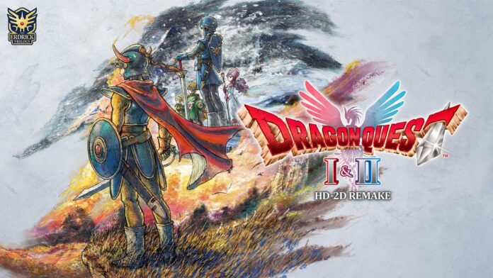 ภาพโปรโมต DRAGON QUEST I & II HD-2D Remake ฮีโร่จาก DRAGON QUEST I ยืนเคียงข้างกับเหล่าทายาทจาก DRAGON QUEST II บนฉากหลังสองโลก ตอกย้ำการรวมตัวของตำนาน
