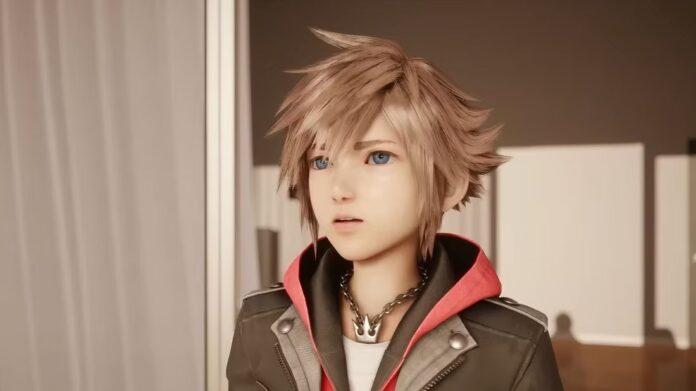ภาพจากเกม Kingdom Hearts IV แสดงตัวละคร Sora สวมเสื้อแจ็กเก็ตหนังสีดำมีฮู้ดสีแดง