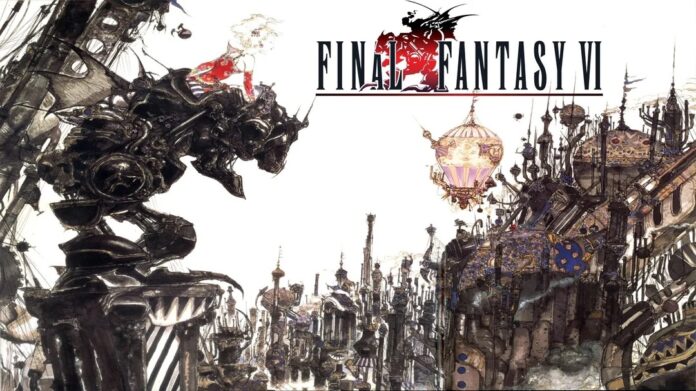 ภาพโปสเตอร์เกม Final Fantasy 6 ตัวละคร Terra ขึ่หุ่นยนต์อยู่ในเมือง