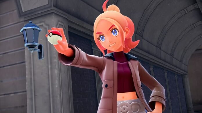 ตัวละครคู่แข่ง Taunie จาก Pokémon Legends Z-A กำลังถือ Poké Ball ในท่าพร้อมต่อสู้