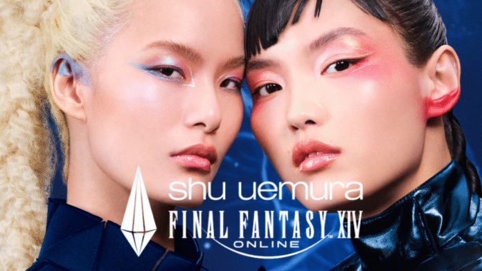ภาพโปรโมตความร่วมมือของ shu uemura และ FINAL FANTASY XIV Online โมเดลสองคนในลุคเมกอัพแฟนตาซี