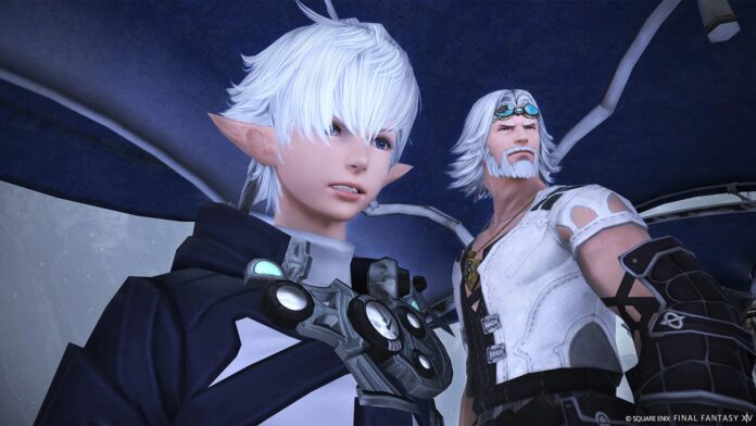ภาพตัวละครชาย 2 คนในเกม Final Fantasy XIV ยืนมองไปด้านหน้าด้วยท่าทางจริงจัง