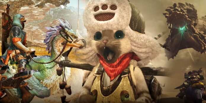 ภาพตัวละครแมวจากเกม Monster Hunter Wilds กำลังอ้าปากค้างตกใจ