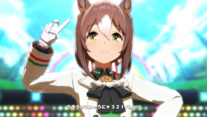 Fine Motion จากเกม Umamusume: Pretty Derby กำลังเต้นอยู่บนเวที
