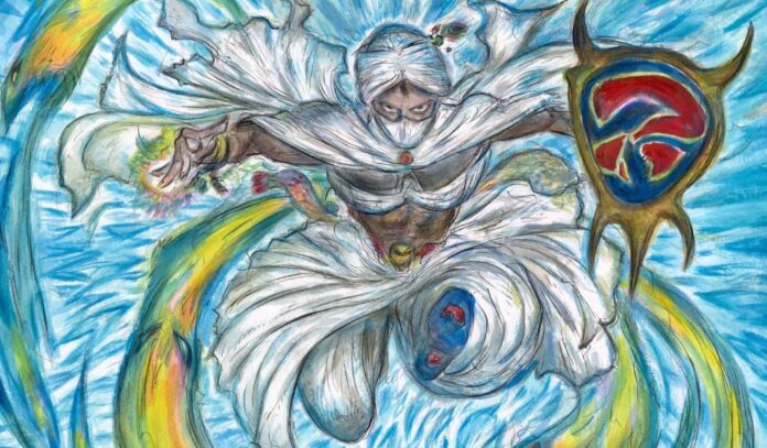 ภาพตัวละคร Minwu จากเกม Final Fantasy II วาดด้วยมือลายเส้นสวยงาม