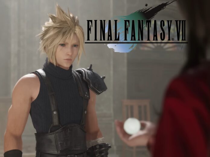 ภาพ Cloud จากเกม Final Fantasy VII Remake กำลังยืนมองมาทีเรียสีขาว