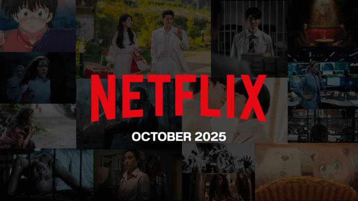 ภาพจากคอนเทนต์ Netflix เดือนตุลาคม 2025 รวมซีรีส์และภาพยนตร์เด่น พร้อมโลโก้ Netflix กลางภาพ